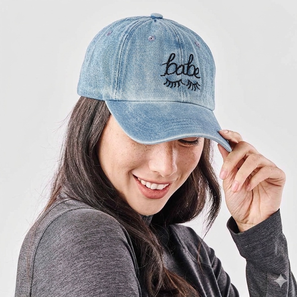 Denim Cap with Embroidered Design